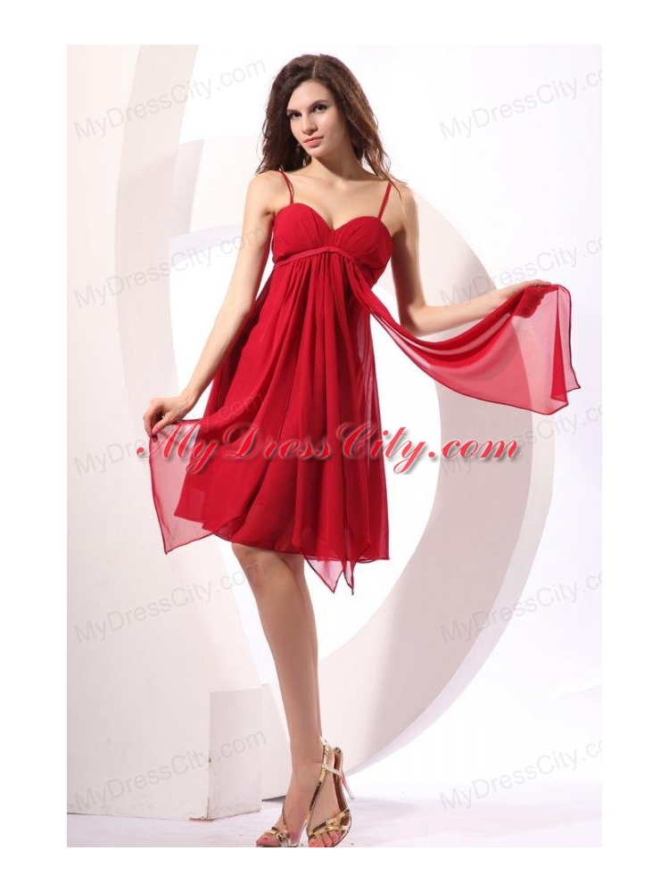 Empire Wine Red Ruching Chiffon Knee-length Prom Dress