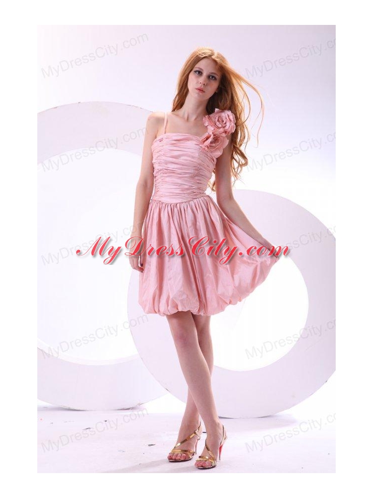 Flowers Straps Baby Pink Short Prom Dress with Knee-length