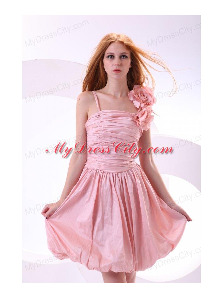 Flowers Straps Baby Pink Short Prom Dress with Knee-length