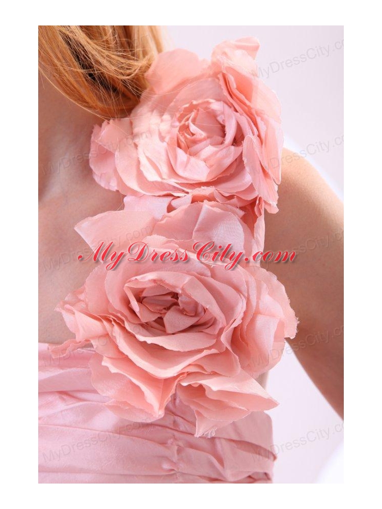 Flowers Straps Baby Pink Short Prom Dress with Knee-length