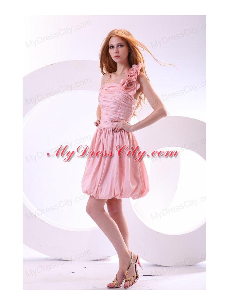 Flowers Straps Baby Pink Short Prom Dress with Knee-length