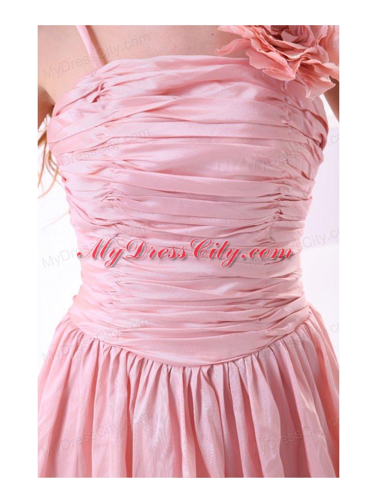 Flowers Straps Baby Pink Short Prom Dress with Knee-length