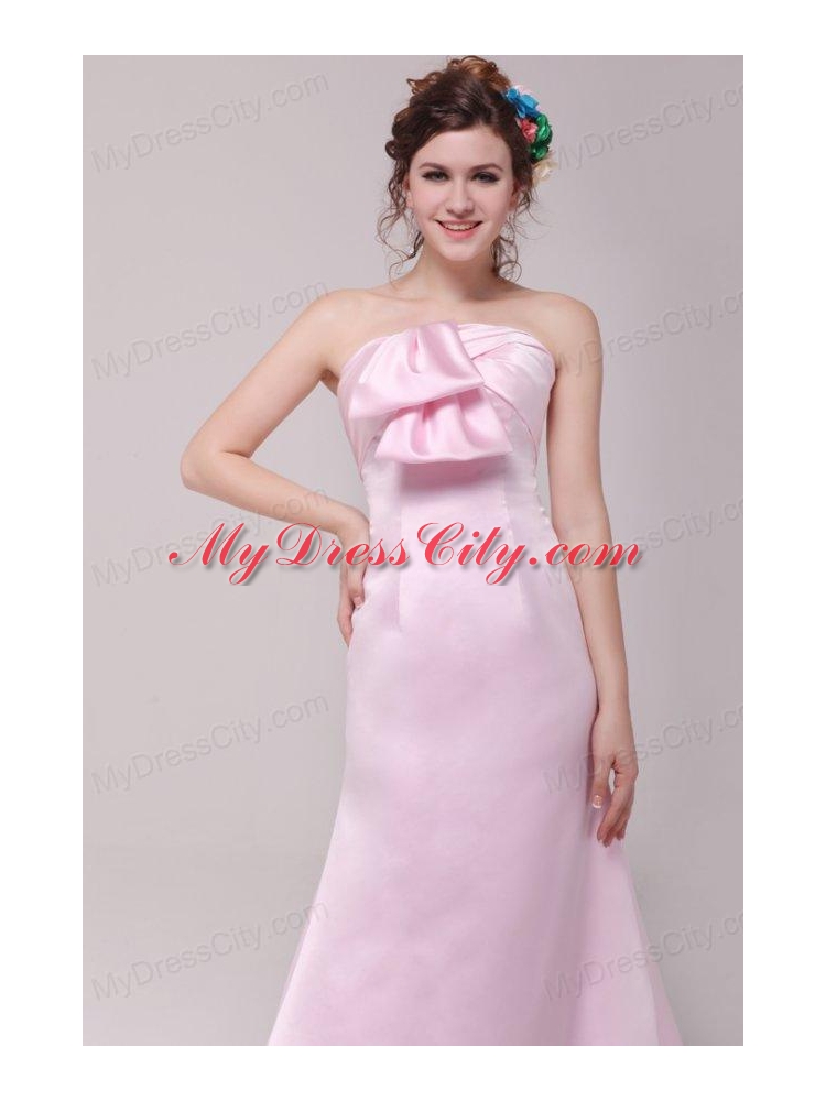 Formal 2014 Princess Strapless Bowknot Brush Train Prom Dress in Pink