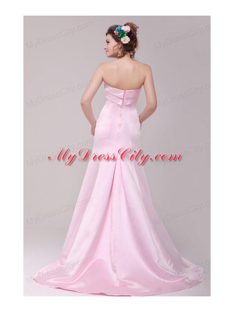 Formal 2014 Princess Strapless Bowknot Brush Train Prom Dress in Pink