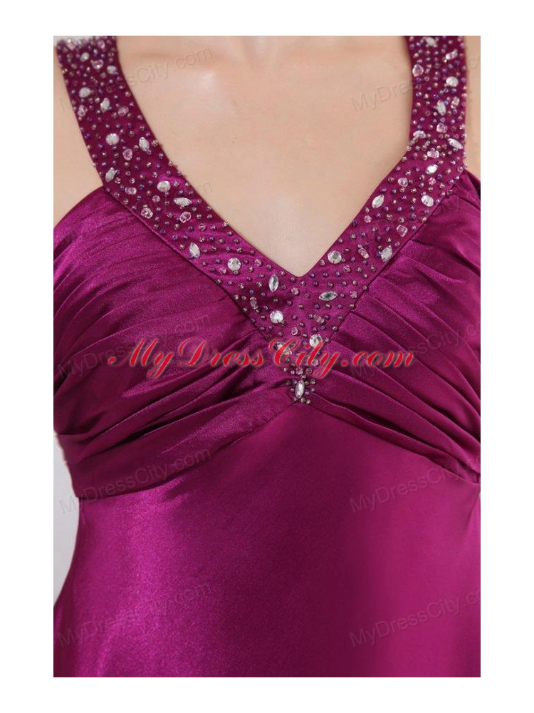 Fuchsia Beading Straps Short Prom Dress with Ruching