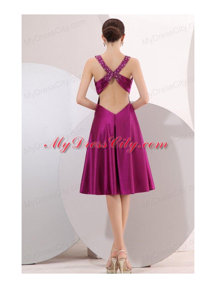 Fuchsia Beading Straps Short Prom Dress with Ruching