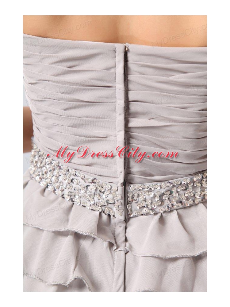 Gray Ruffled Layers Sweetheart Prom Dress with Knee-length