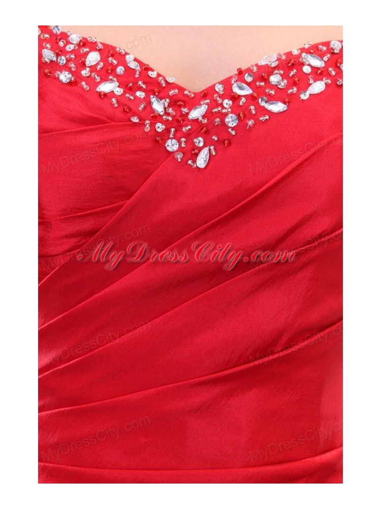 Inexpensive Column Straps Floor-length Beading and Ruching Lace Up Prom Dress in Red