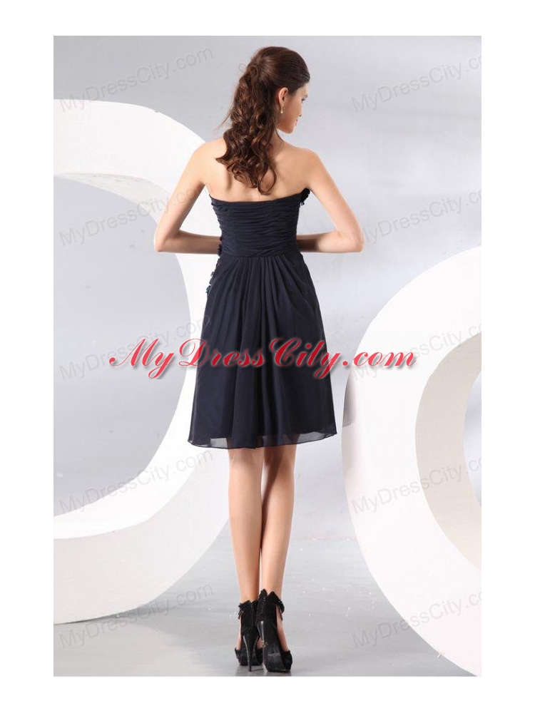 Navy Blue Strapless Hand Made Flowers Prom Dress for 2014