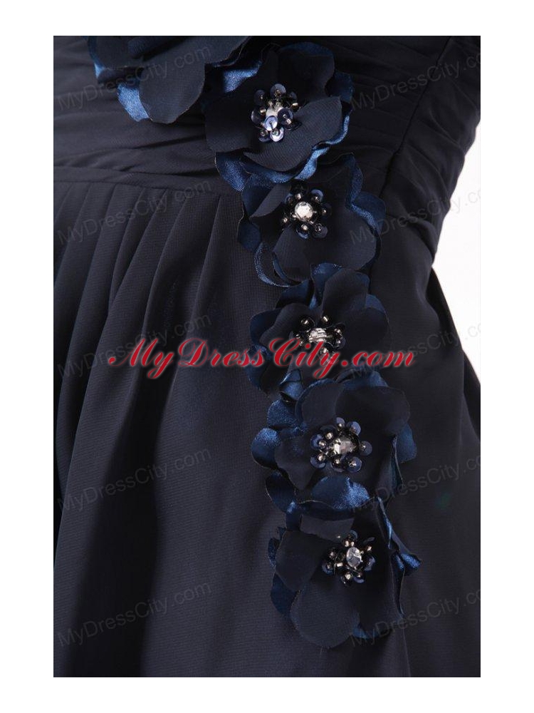 Navy Blue Strapless Hand Made Flowers Prom Dress for 2014