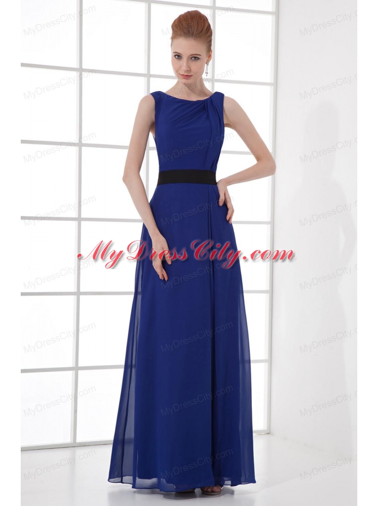 Peacock Blue Empire Bateau Floor-length Backless Prom Dress