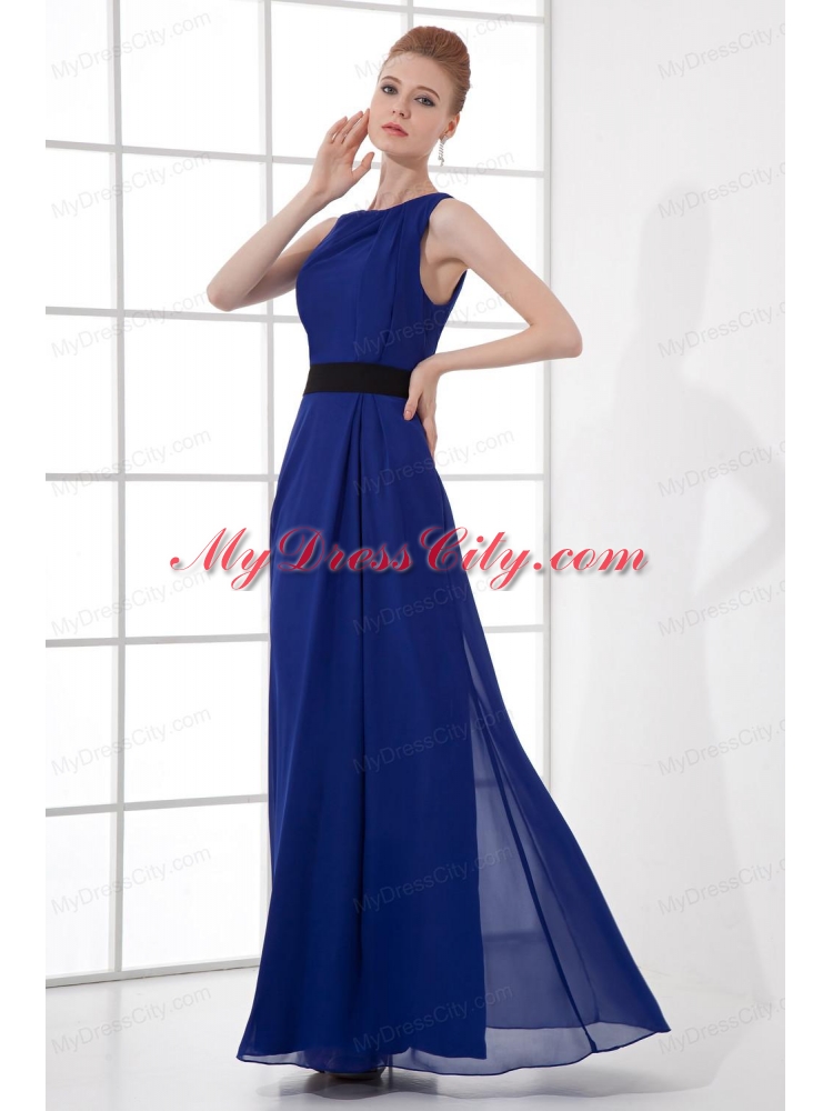 Peacock Blue Empire Bateau Floor-length Backless Prom Dress