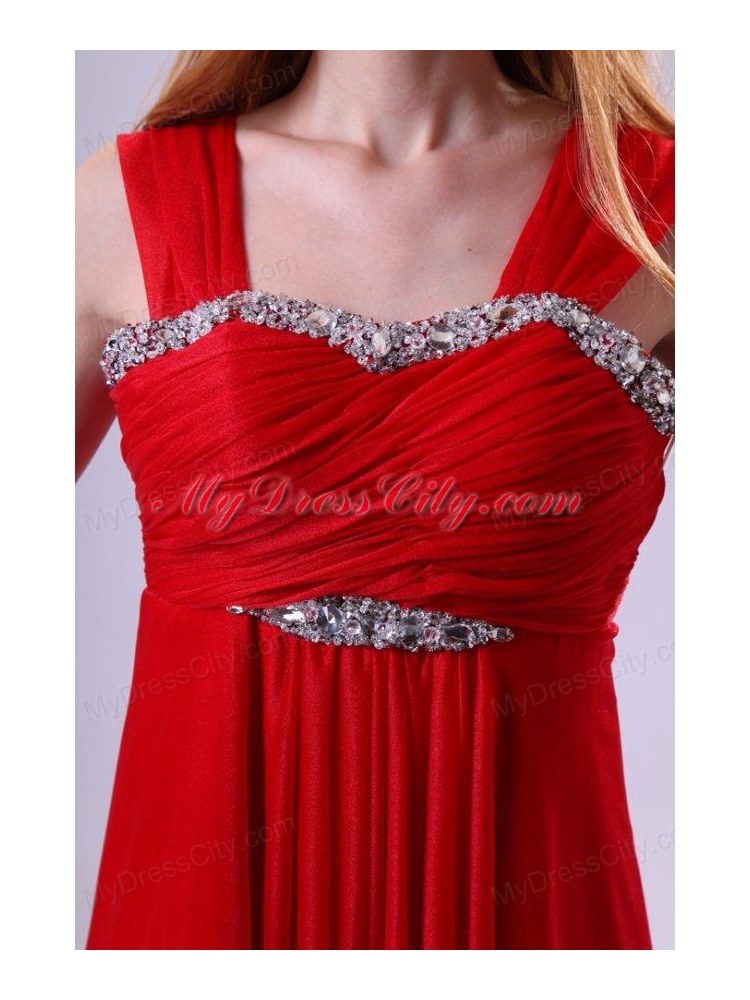 Red Empire Beading Straps Ankle-length Chiffon Prom Dress