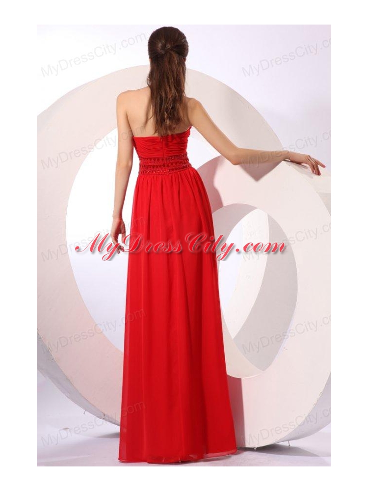 Red Empire Sweetheart Floor-length Beading Chiffon Prom Dress