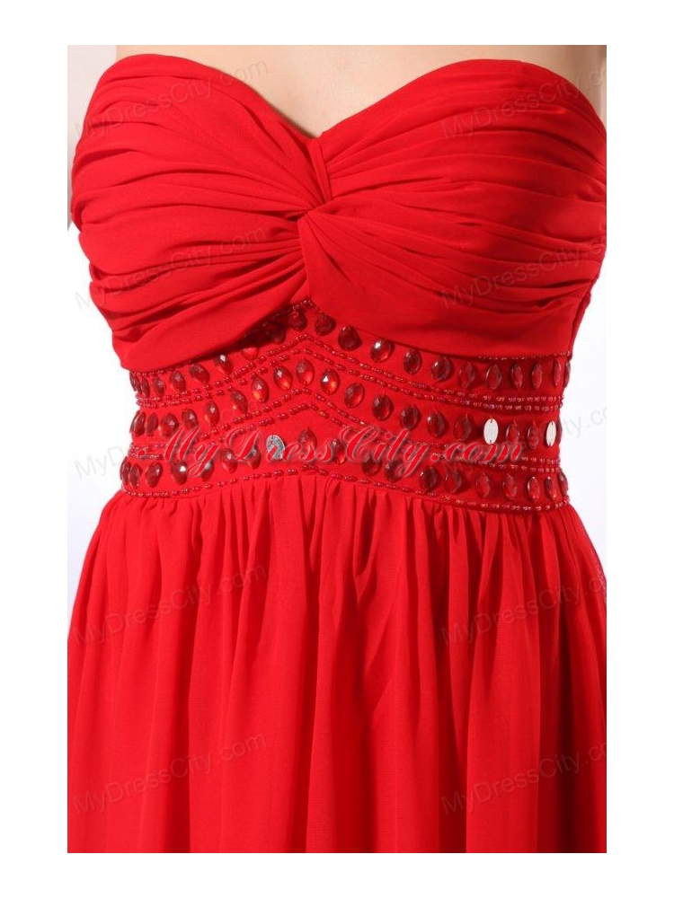 Red Empire Sweetheart Floor-length Beading Chiffon Prom Dress