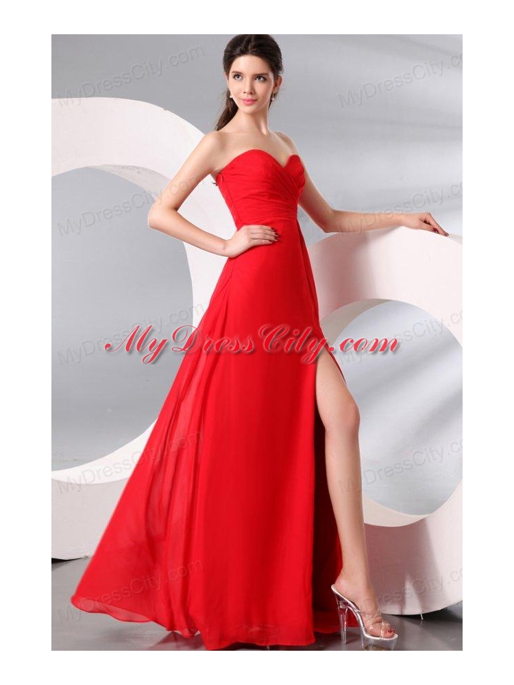 Red Sweetheart High Slit Sexy Empire Prom Dress with Side Zipper