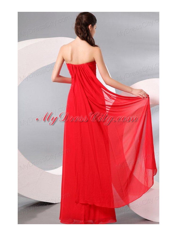 Red Sweetheart High Slit Sexy Empire Prom Dress with Side Zipper