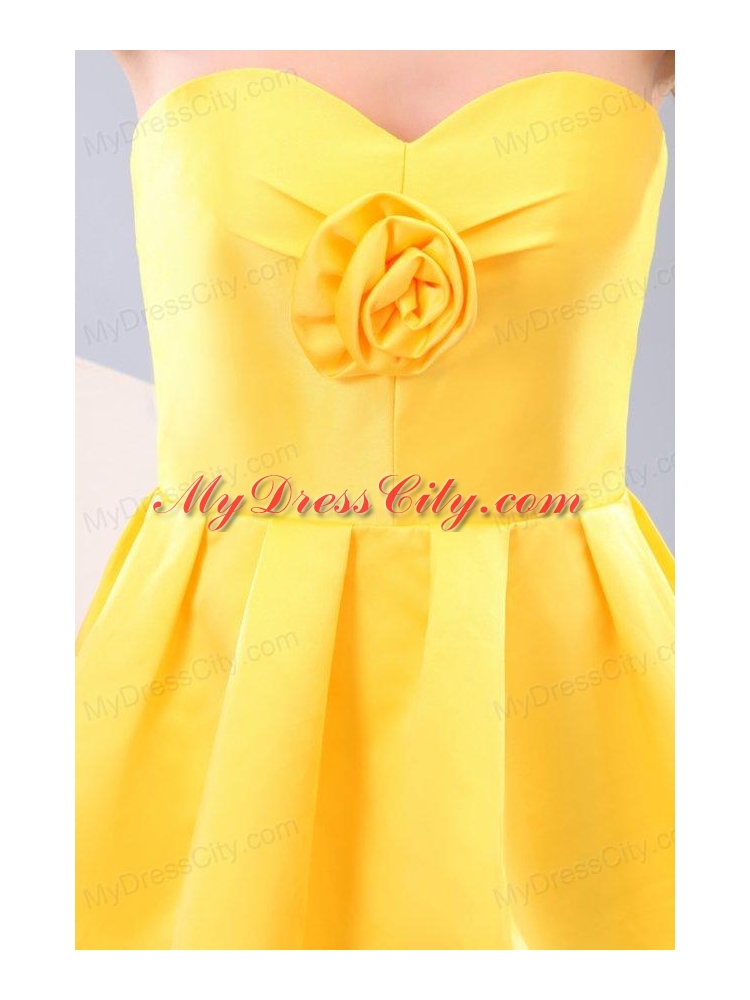 Yellow Sweetheart Hand Made Flower Prom Dress with Short