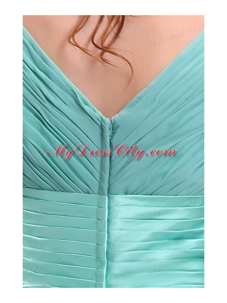 Apple Green V-neck Chiffon Prom Dress with Short Sleeves