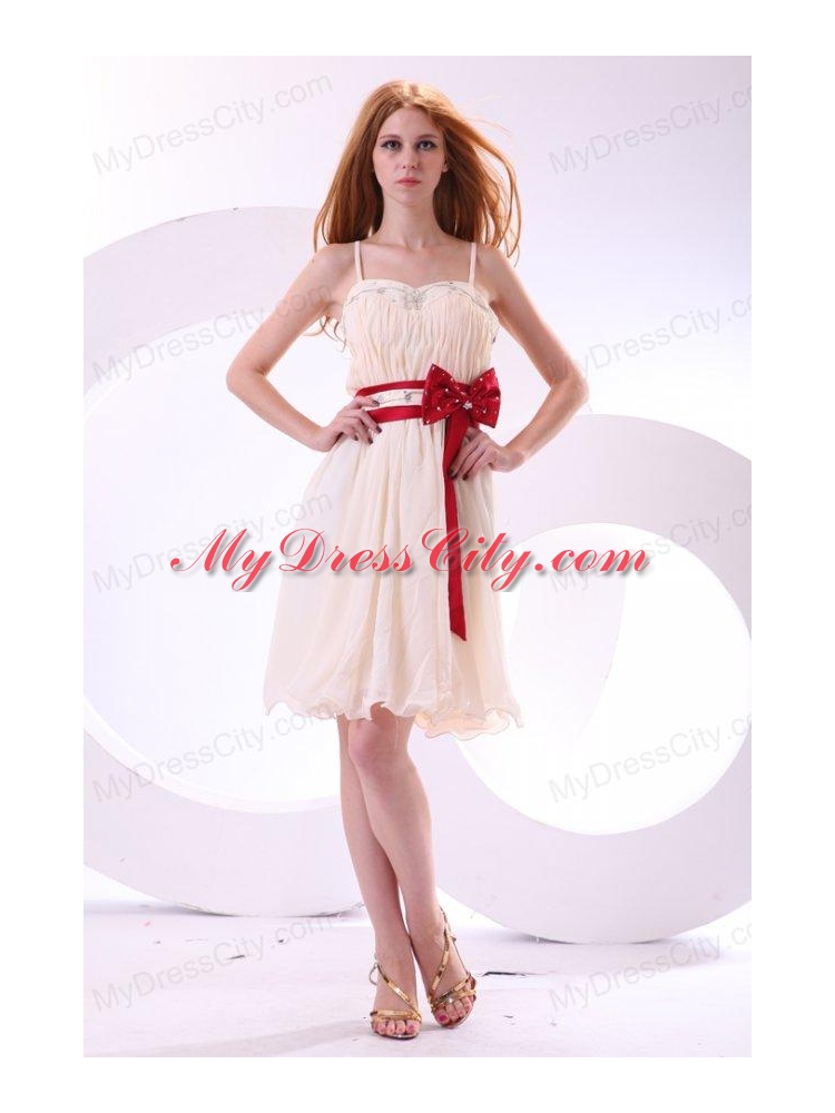 Champagne Empire Straps Beading Mini-length Chiffon Prom Dress