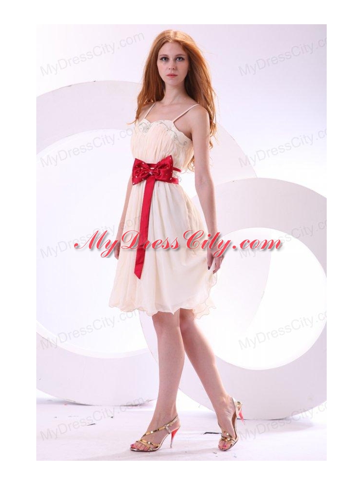 Champagne Empire Straps Beading Mini-length Chiffon Prom Dress