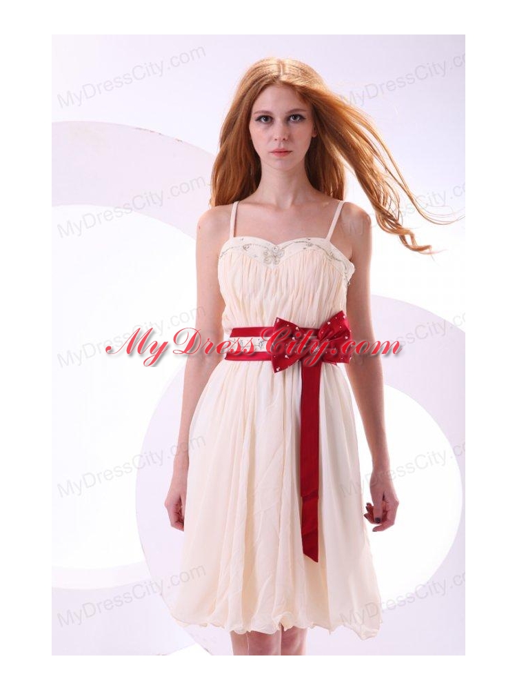 Champagne Empire Straps Beading Mini-length Chiffon Prom Dress