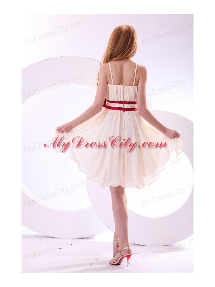 Champagne Empire Straps Beading Mini-length Chiffon Prom Dress