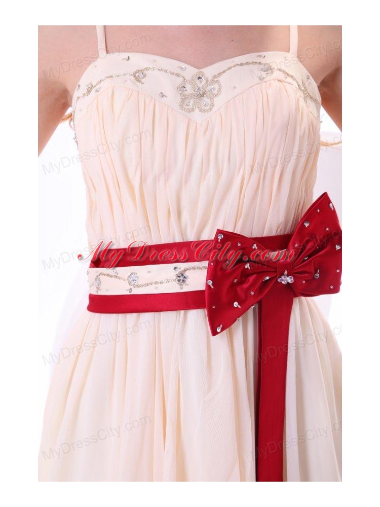 Champagne Empire Straps Beading Mini-length Chiffon Prom Dress