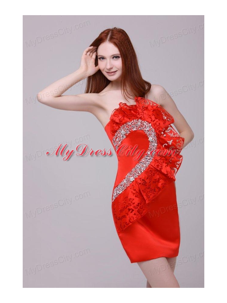 Column Wine Red Strapless Beading and Ruching Prom Dress