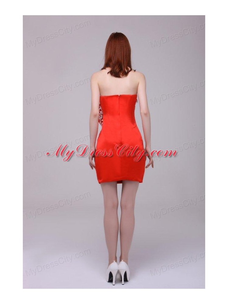 Column Wine Red Strapless Beading and Ruching Prom Dress