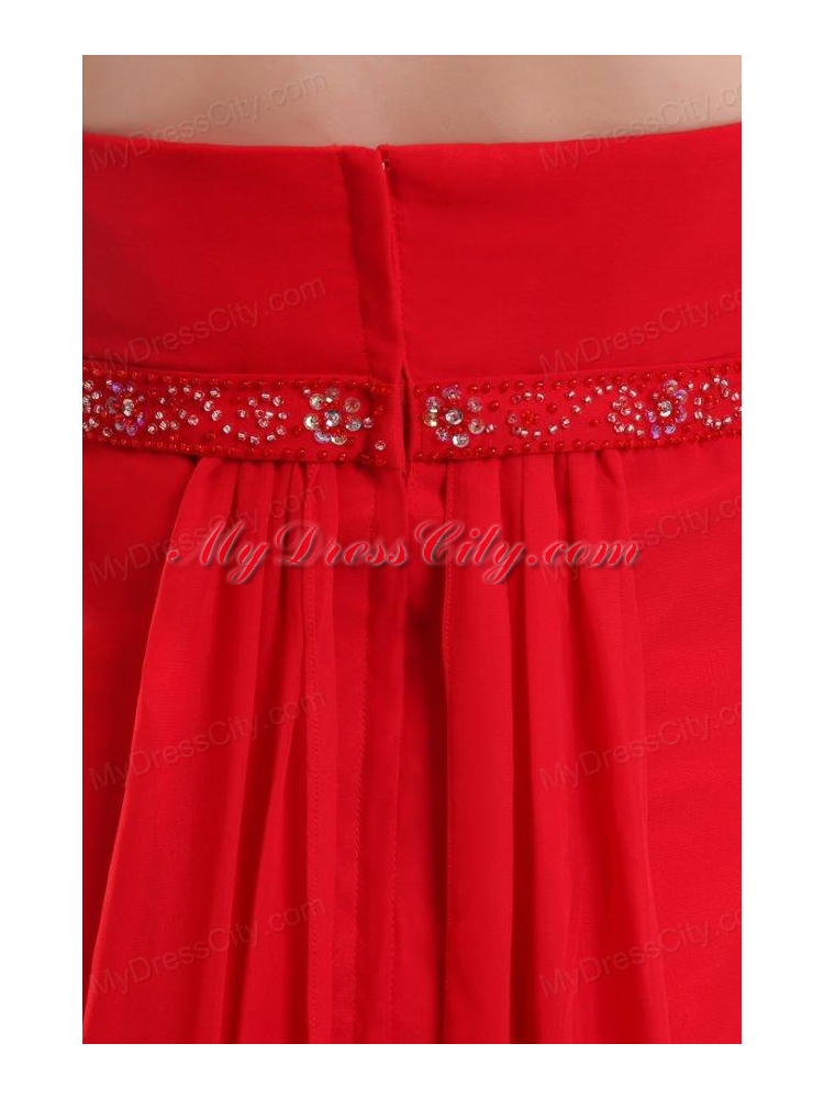 Empire Red Strapless Beading and Ruching Chiffon Prom Dress