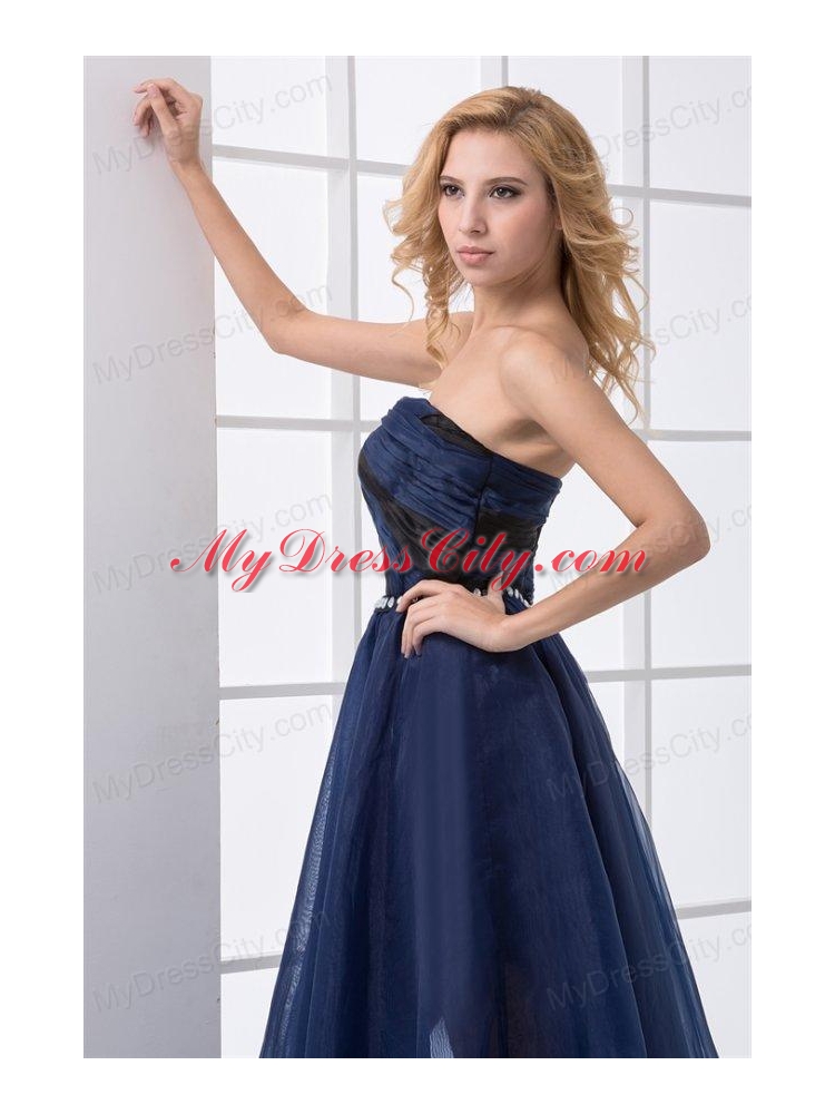 Empire Sweetheart Beading Ankle length Chiffon Navy Blue Prom Dress