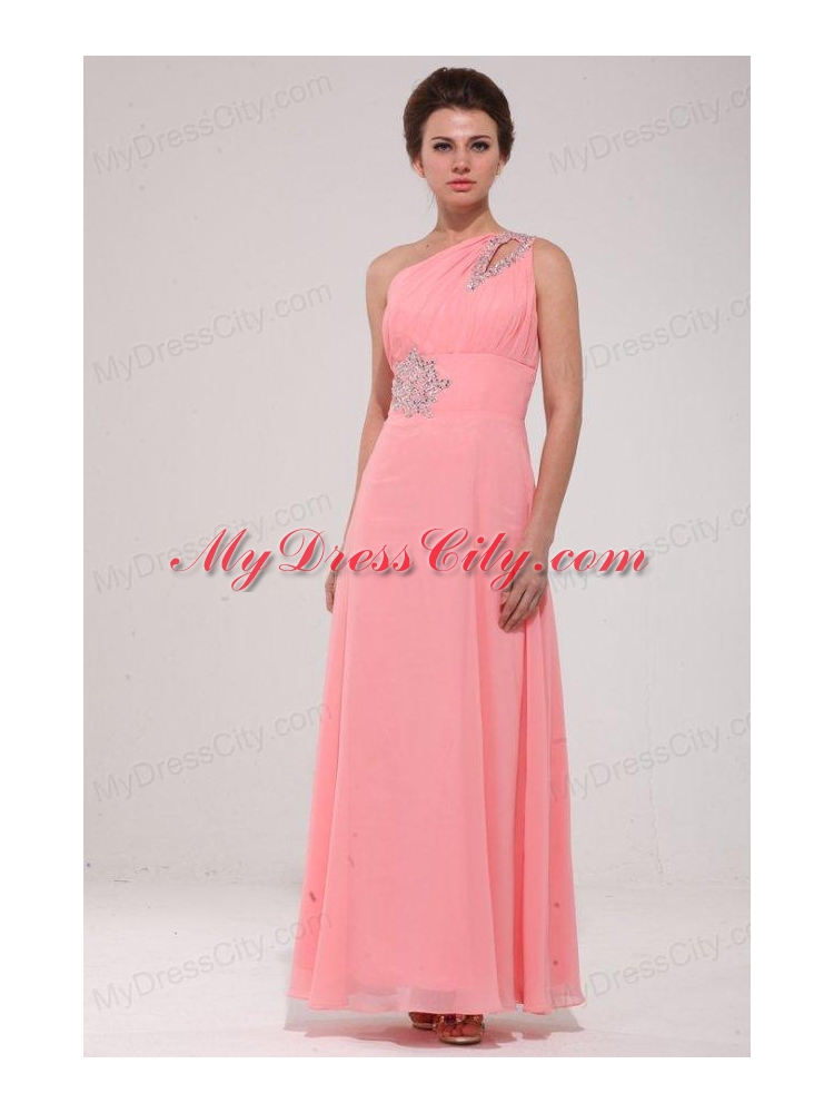 Pink Red One Shoulder Prom Dress with Beading