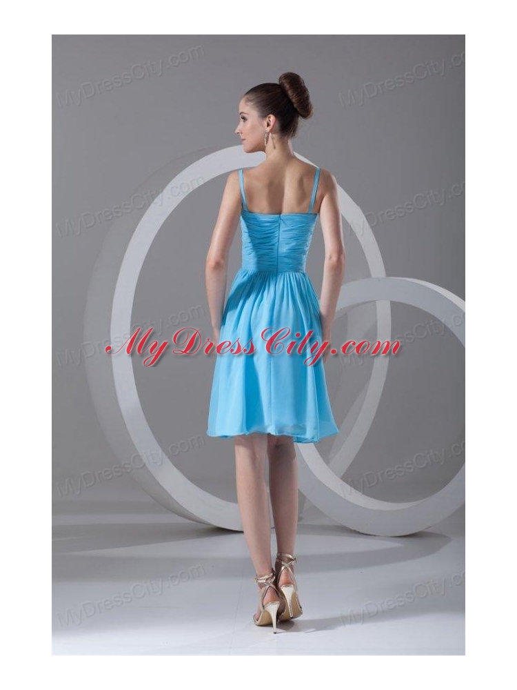 Taffeta A-line Straps Aqua Blue Beading Knee-length Prom Dress