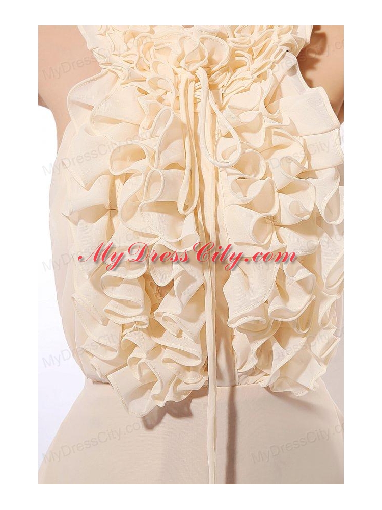 Champagne Chiffon Ruffles Prom Dress with Halter Top Mini-length