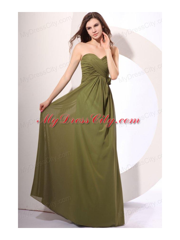 Chiffon Empire Sweetheart Olive Green Floor-length Prom Dress with Ruche