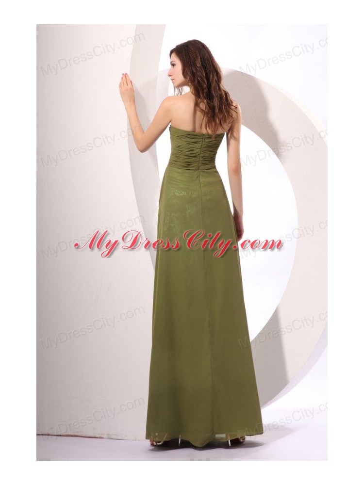 Chiffon Empire Sweetheart Olive Green Floor-length Prom Dress with Ruche