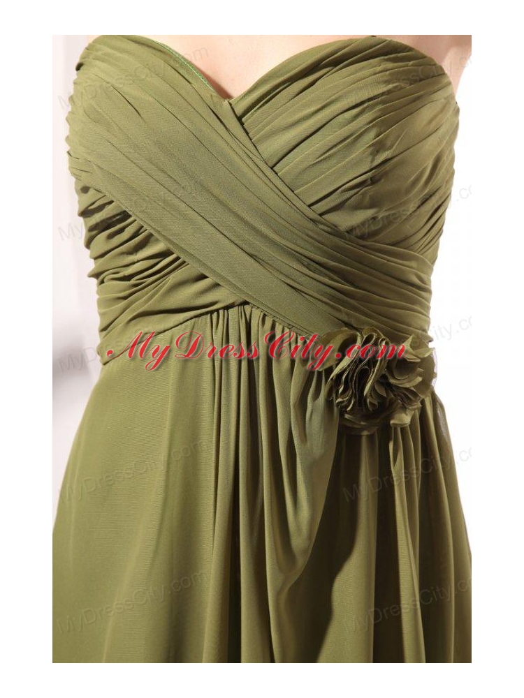 Chiffon Empire Sweetheart Olive Green Floor-length Prom Dress with Ruche