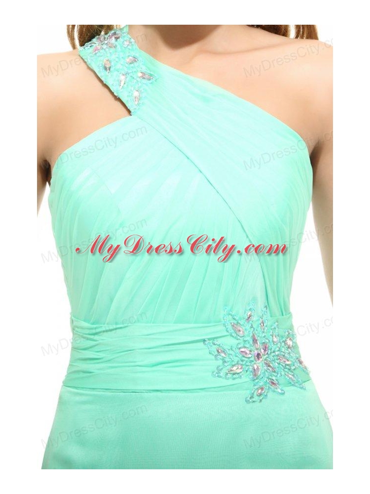 Column Apple Green High Slit One Shoulder Chiffon Beading Prom Dress