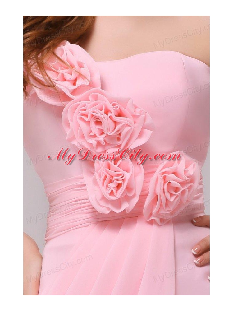 Column Hand Made Flowers Baby Pink Strapless Prom Dress