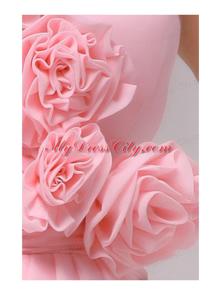 Column Hand Made Flowers Baby Pink Strapless Prom Dress