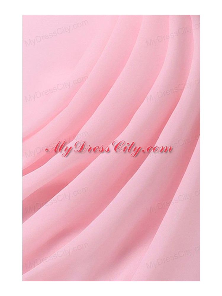 Column Hand Made Flowers Baby Pink Strapless Prom Dress