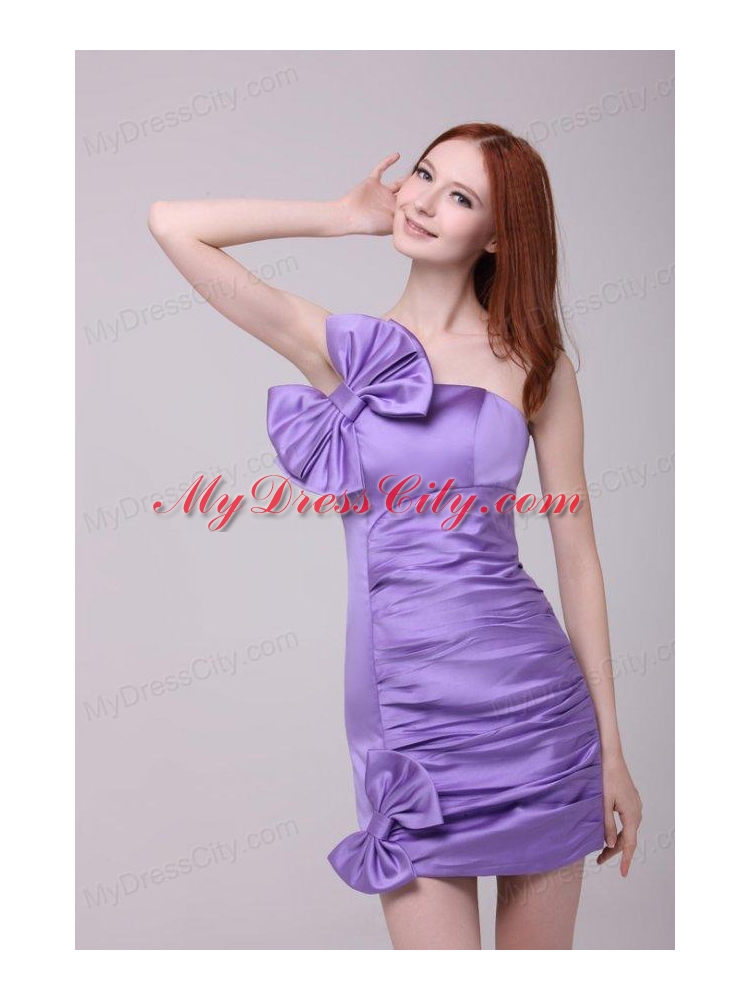 Column Lavender Strapless Bows Mini-length Prom Dress