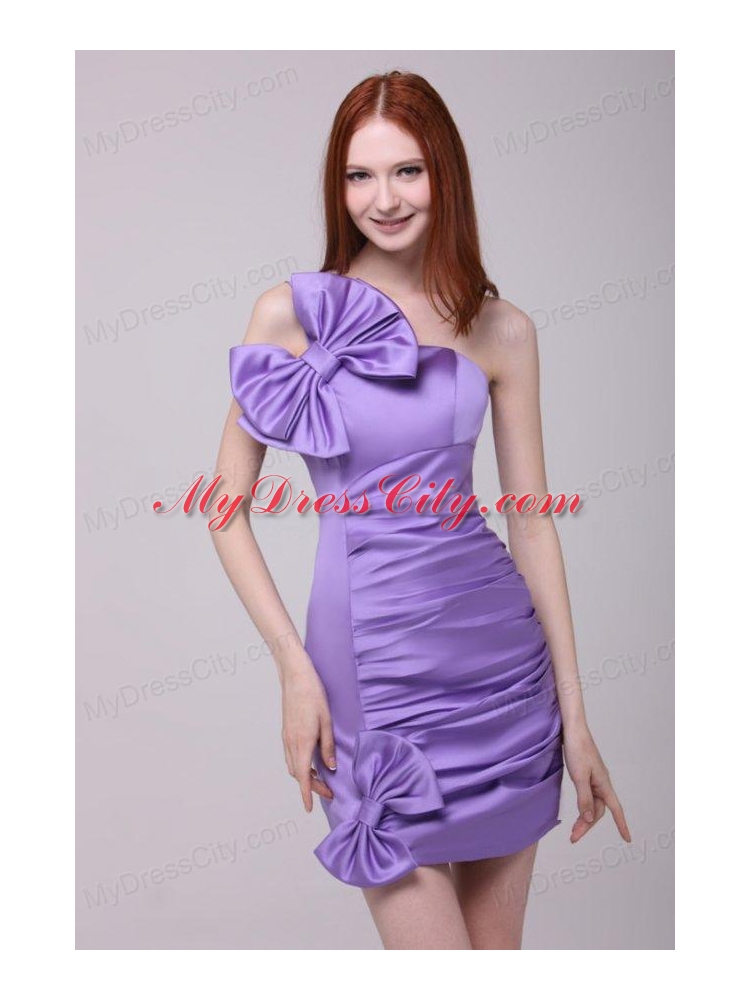 Column Lavender Strapless Bows Mini-length Prom Dress