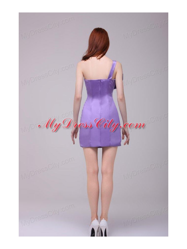 Column Lavender Strapless Bows Mini-length Prom Dress