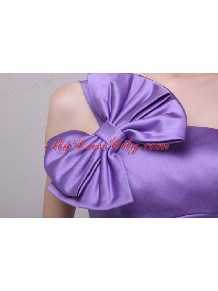 Column Lavender Strapless Bows Mini-length Prom Dress