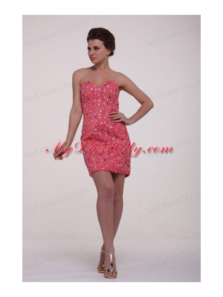 Column Watermelon Red Sweetheart Beading Chiffon Prom Dress