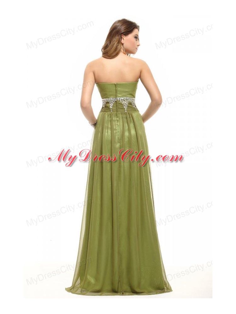 Empire Olive Green Strapless Beading and Ruching Prom Dress