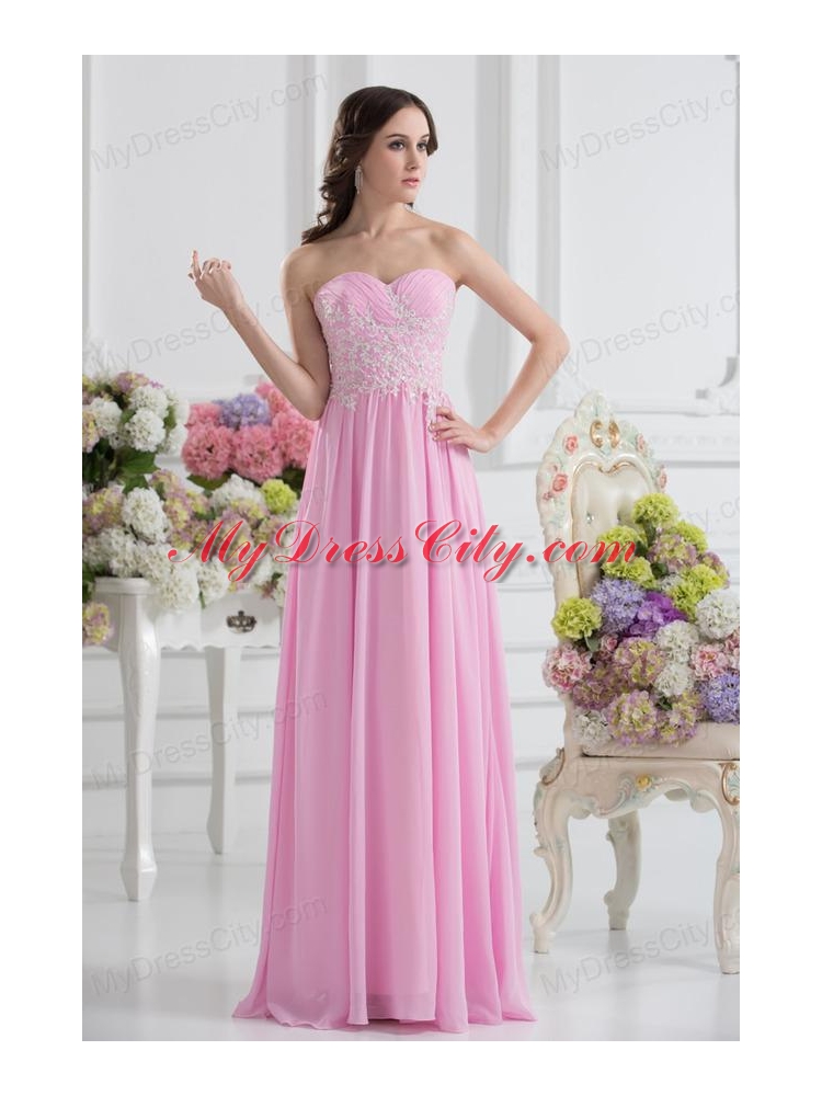 Empire Sweetheart Appliques Prom Dress in Baby Pink