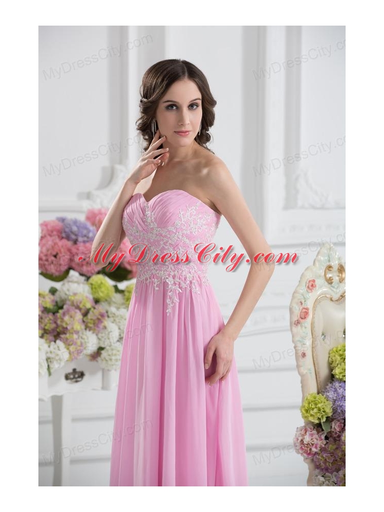 Empire Sweetheart Appliques Prom Dress in Baby Pink